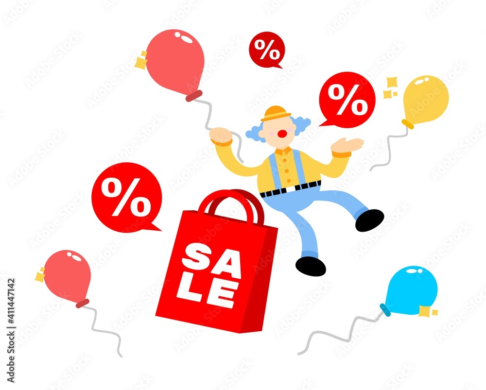 clown carnival and special sale shop bag cartoon doodle flat design style vector illustration clown carnival and special sale shop bag cartoon doodle flat design style vector illustration