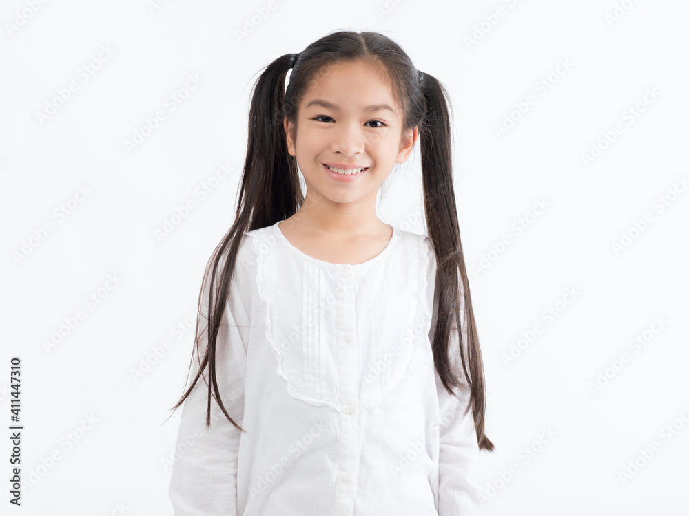 Portrait of Asian girl kid with long black hair on white background Portrait of Asian girl kid with long black hair on white background