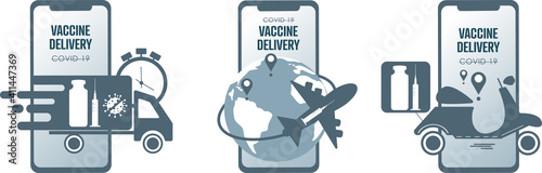 Call for vaccine use. Covid vaccine delivery. Online order. Flat vector illustration.