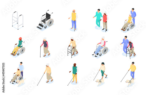 A group of adults with disabilities of different ages. Caring for the elderly.