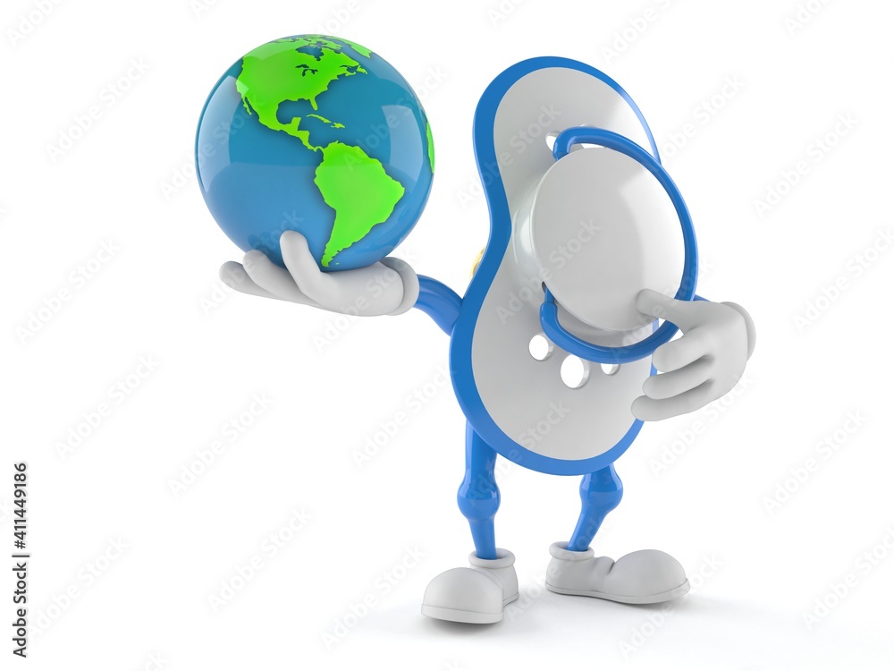 Baby dummy character holding world globe