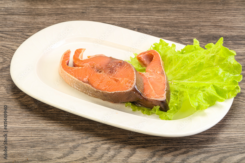 Two pink salmon fish steak