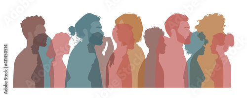 Diverse people from different countries, nationalities and cultures. Diversity of males and females. Silhouette profile portrait of citizen. Unity and society. Cartoon characters, vector in flat style