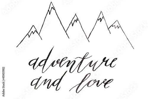 calligraphy lettering Adventure and Love.isolated on white background