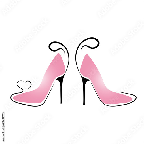 Set of vector illustration of high heel shoes. Symbol of clothes and fashion.