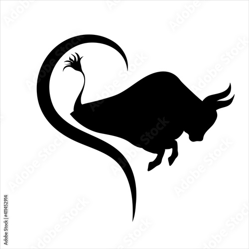 Vector illustration of heart with bull. Symbol of bullfight, care and love for animals.