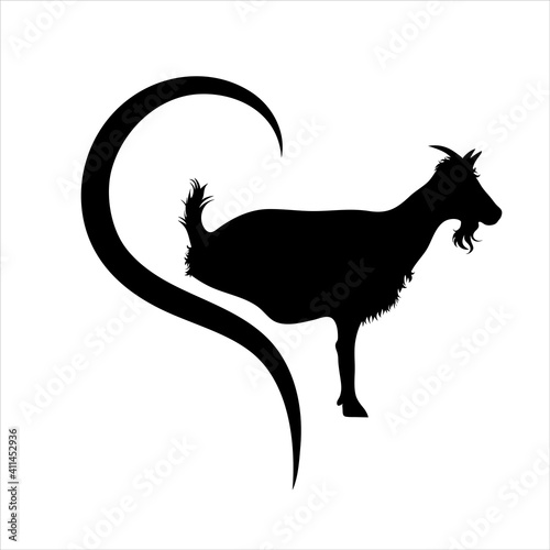 Vector illustration of heart with goat. Symbol of cattle, care and love for animals.