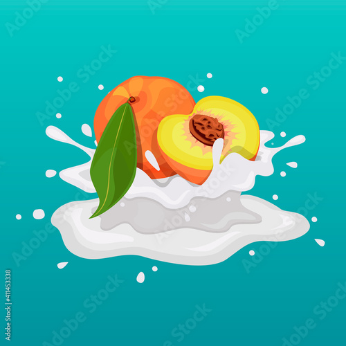 Fruits and berries in creamy yogurt, sprinkles. Vector image. Sour cream. Sauce. Dessert. Milk
