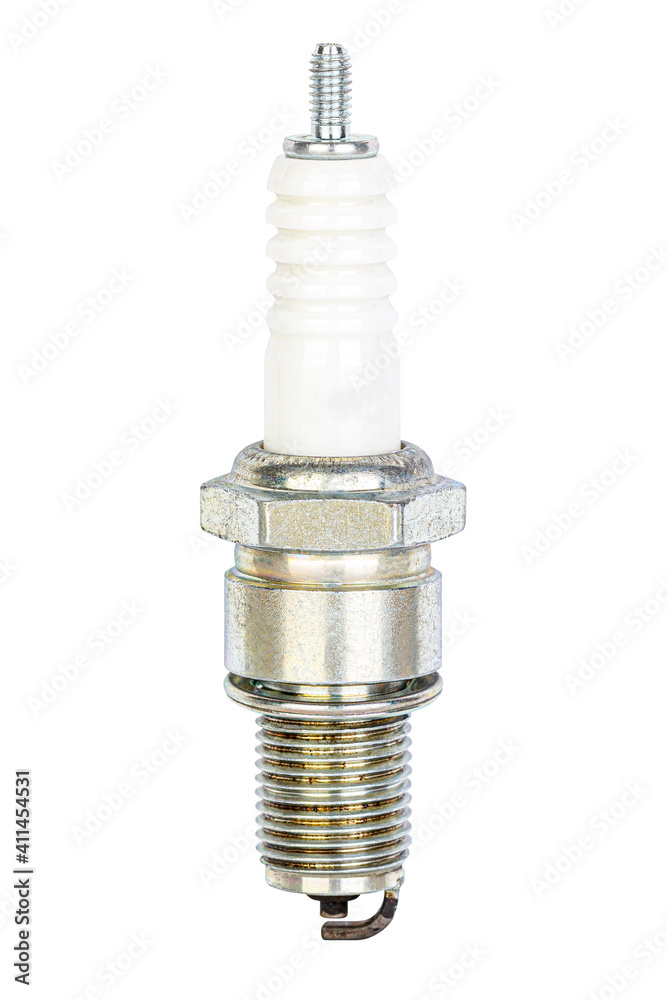 Car spark plug with iridium electrode isolated on white background with clipping path Car spark plug with iridium electrode isolated on white background with clipping path