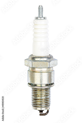 Car spark plug with iridium electrode isolated on white background with clipping path