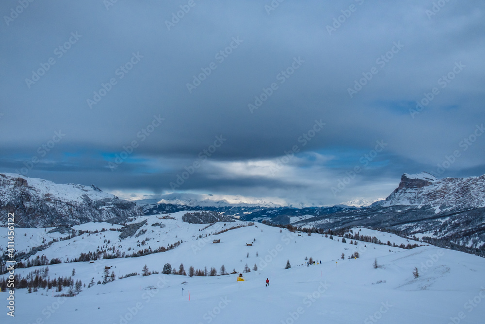 Stormy clouds in italian dolomites in a snowy winter Stormy clouds in italian dolomites in a snowy winter