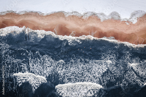 Fototapeta Naklejka Na Ścianę i Meble -  Winter swim in Baltic sea as extreme sport, Poland