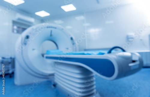 Blurred background of computer tomography diagnostics in modern medical center
