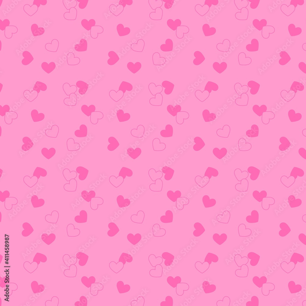 Seamless background for creative works in the scrapbooking technique. Material for scrapbooking with hearts. Retro seamless pattern. Colored hearts on a colored background.