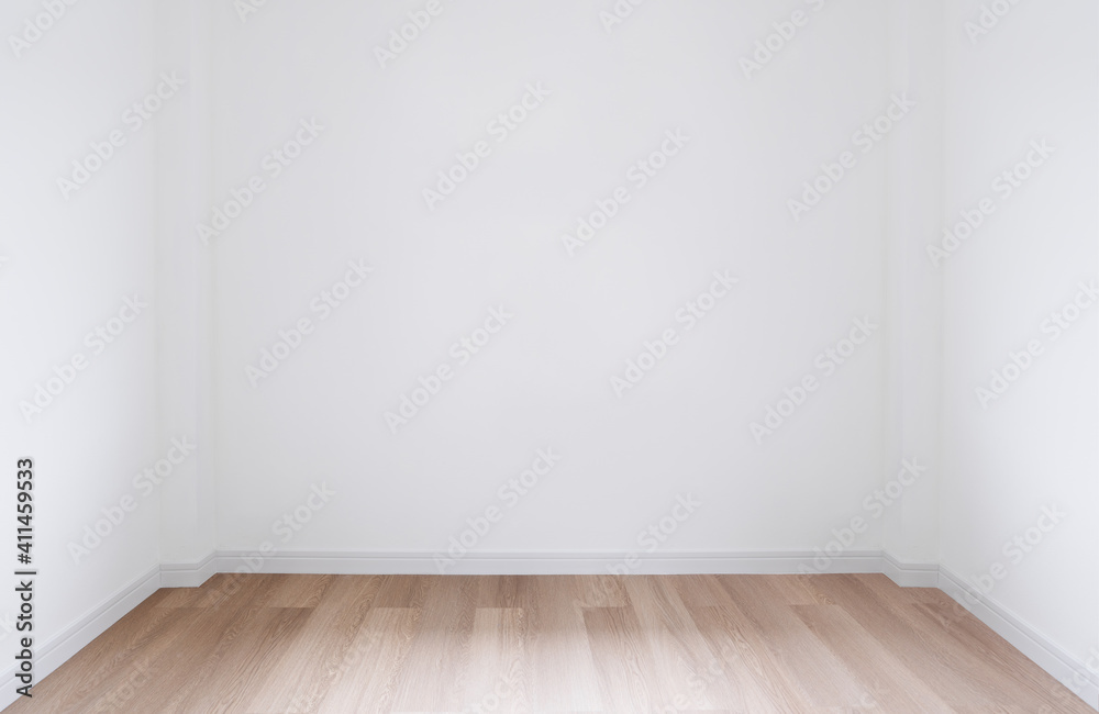 Home interior, empty room. White wall and ceiling with wood floor Home interior, empty room. White wall and ceiling with wood floor