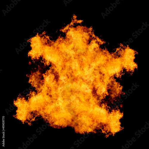 Copy space on fire, flame frame isolated on black