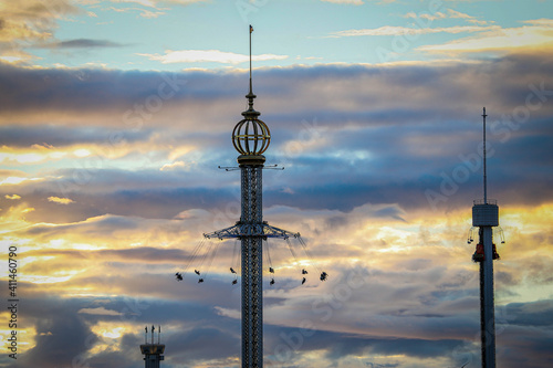 People riding an attraction at Stockholm theme park Gröna Lund.