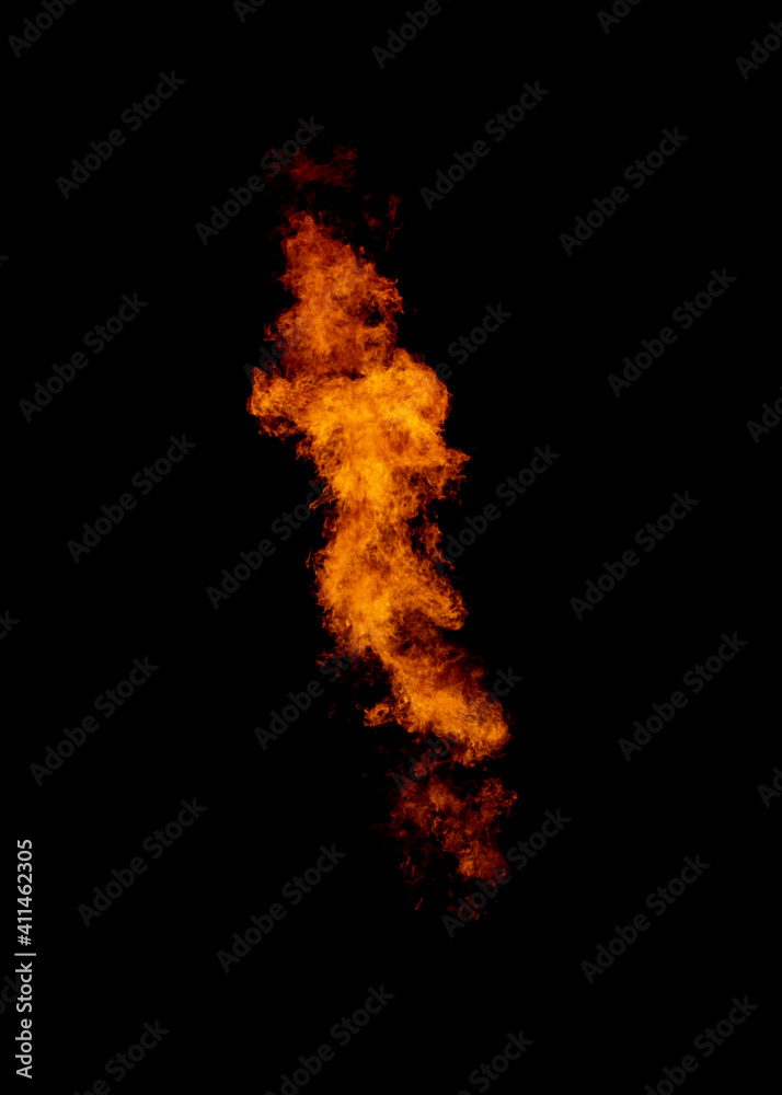 Fire arrow, flame line isolated on black