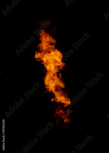 Fire arrow, flame line isolated on black