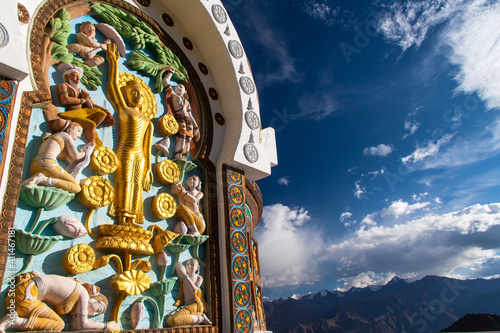 Stupa with Buddhist motif overlooking Leh Ladakh