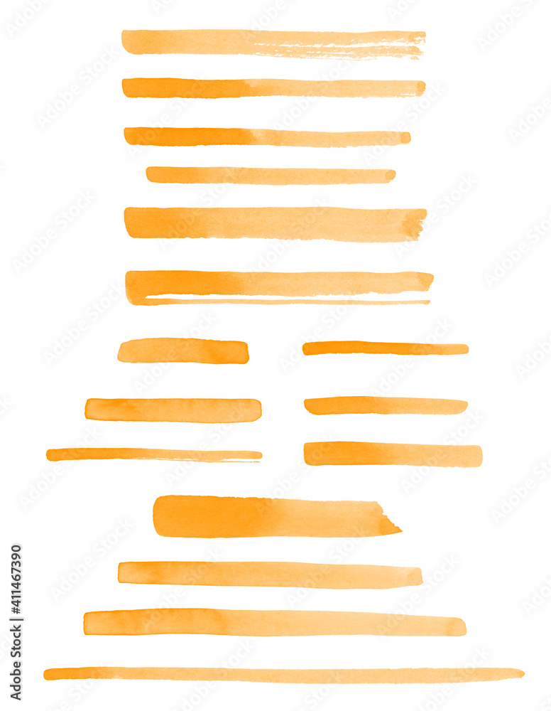 Collection of orange watercolor rectangle brush strokes, uneven lines ...