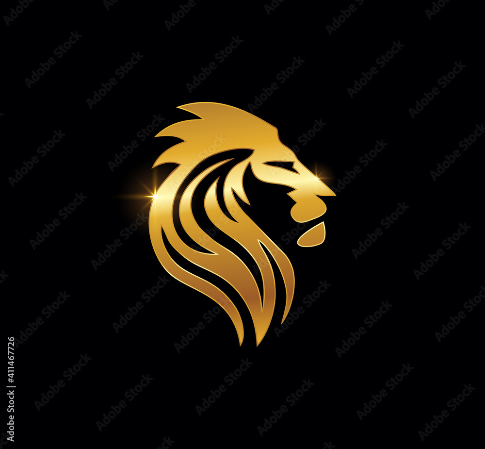 Obraz premium Golden Lion Head Vector Sign