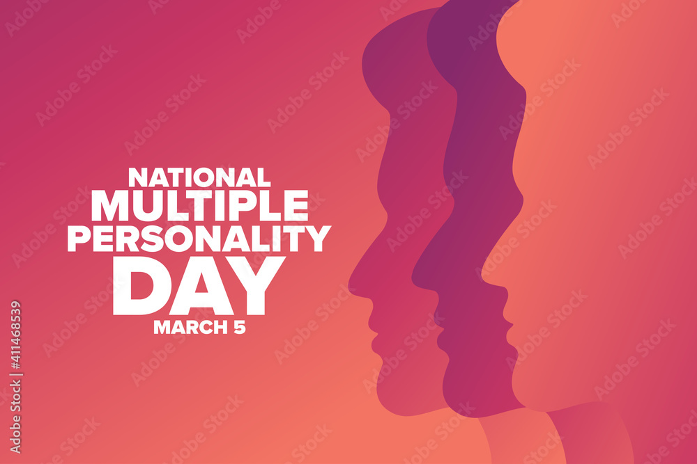 National Multiple Personality Day. March 5. Holiday concept. Template for background, banner, card, poster with text inscription. Vector EPS10 illustration.