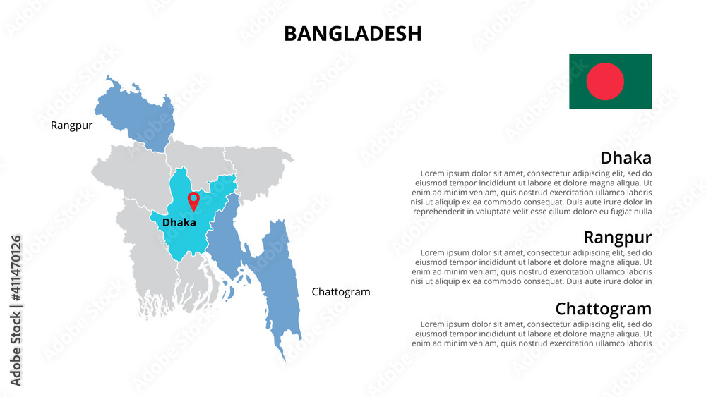 Fototapeta premium Bangladesh vector map infographic template divided by states, regions or provinces. Slide presentation
