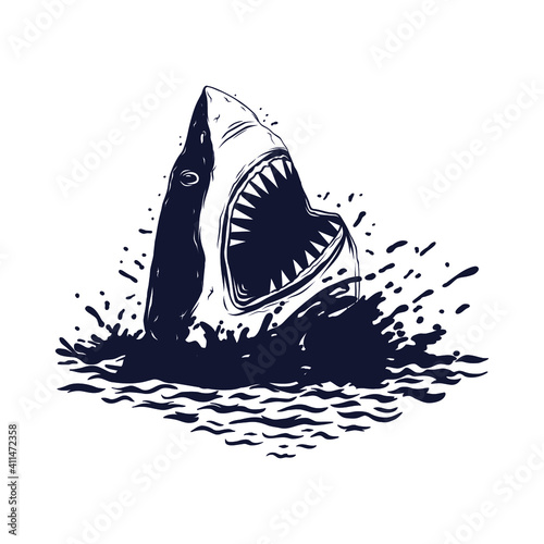 Shark attack. Shark head isolated on white. Vector illustration.