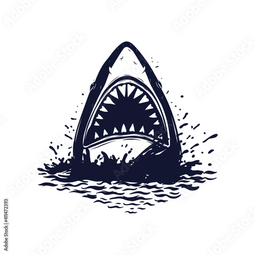 Shark attack. Shark head isolated on white. Vector illustration.