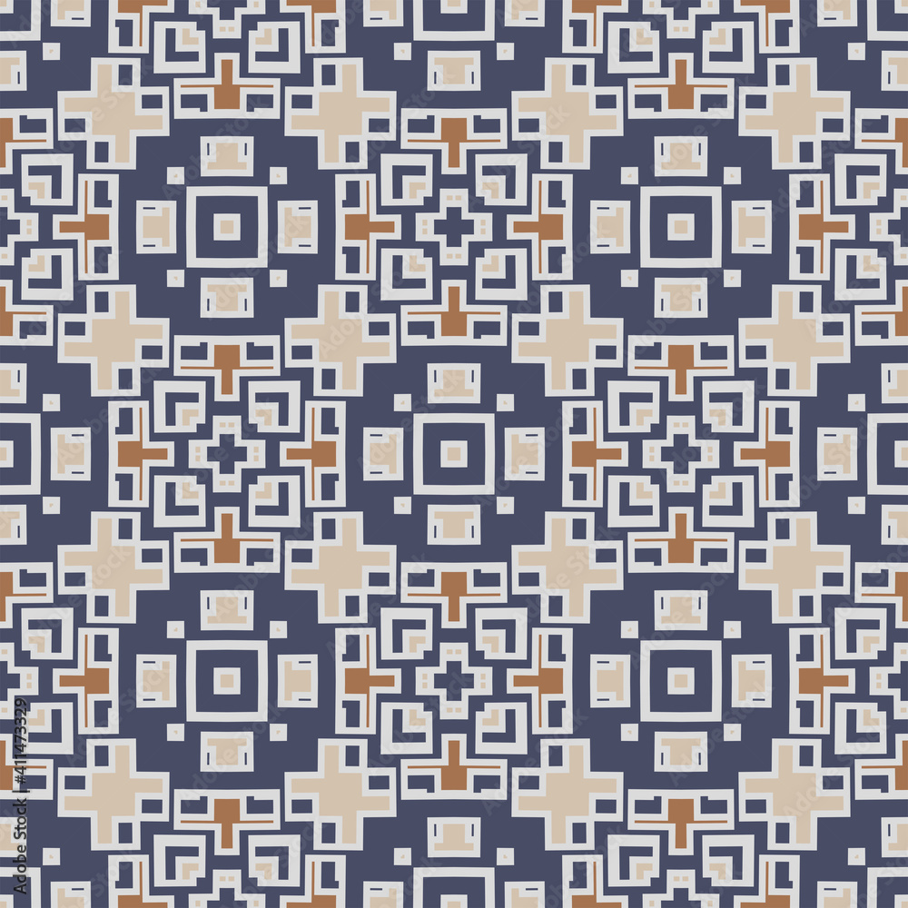 Creative trendy color abstract geometric seamless  pattern in beige gray blue orange,  can be used for printing onto fabric, interior, design, textile, carpet, tiles.