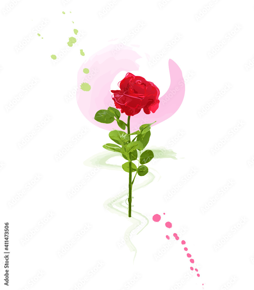 Watercolor rose flower card banner valentine day poster beauty drops draw  edit vector transparent