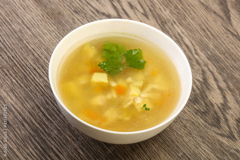 Tasty chicken soup with carrot