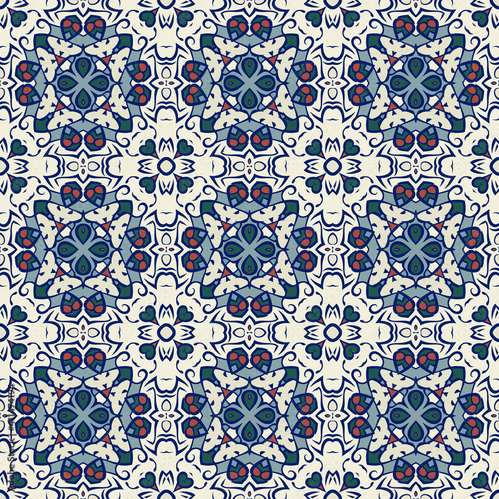 Creative trendy color abstract geometric seamless  pattern in white gray blue red,  can be used for printing onto fabric, interior, design, textile, carpet, tiles.