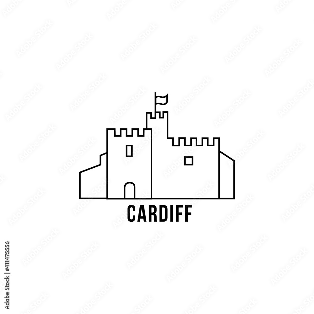 Cardiff castle. Icon of city in line art style 