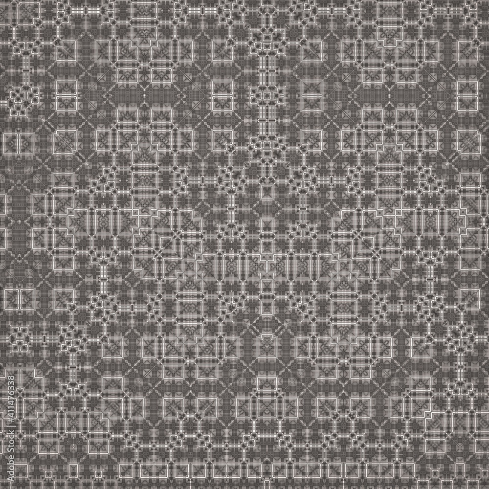 An abstract background illustration of a geometric fractal pattern with a 3D cascade recursion.