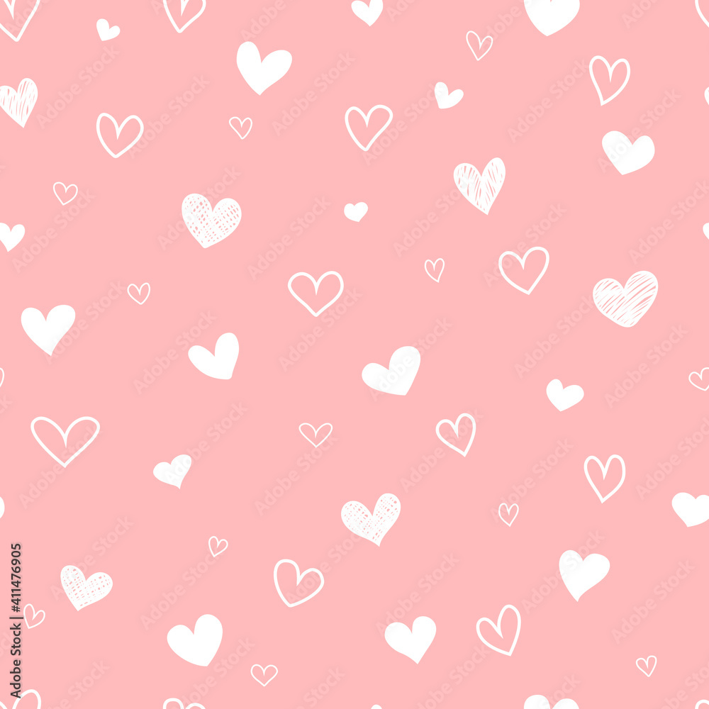 Vector seamless pattern with hand drawn hearts. Cute design for fabric, wrapping, wallpaper for Valentine's Day.