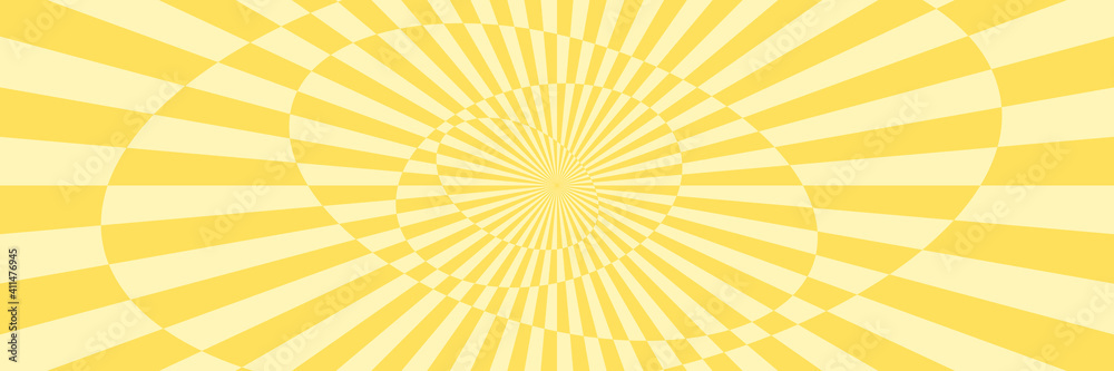 Fototapeta premium Vector illustration of stripes and shapes with optical illusion. Op art abstract background. Long horizontal banner.