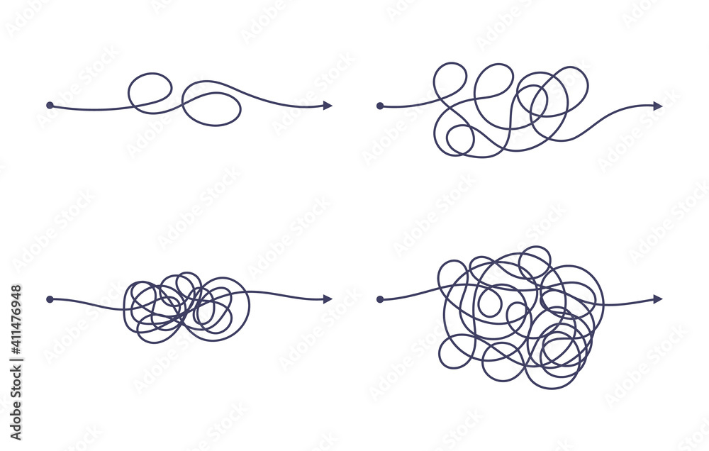 Complex and easy simple way from start to end vector illustration set ...