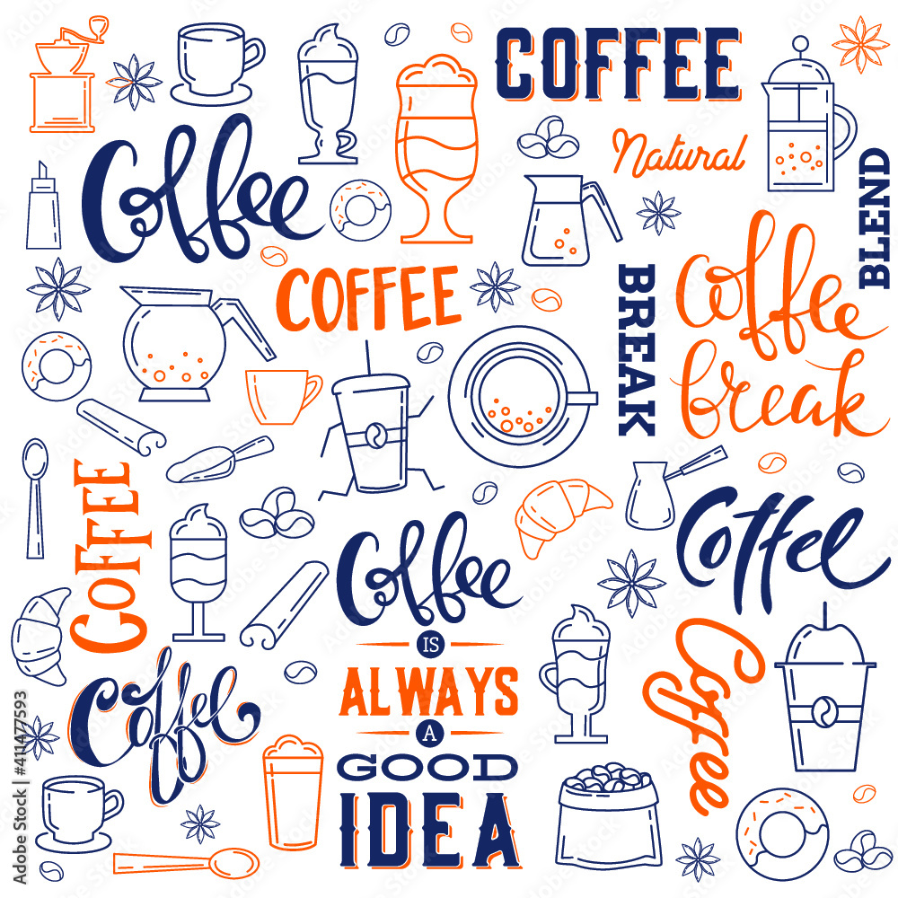 Collection of coffee elements. Vector illustration.