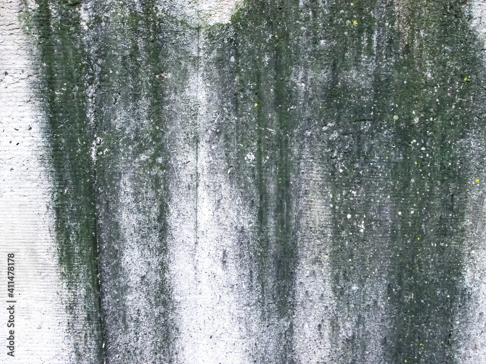 Dark green streaks on a gray granular surface. Stock background with grungy texture. Dark green streaks on a gray granular surface. Stock background with grungy texture.