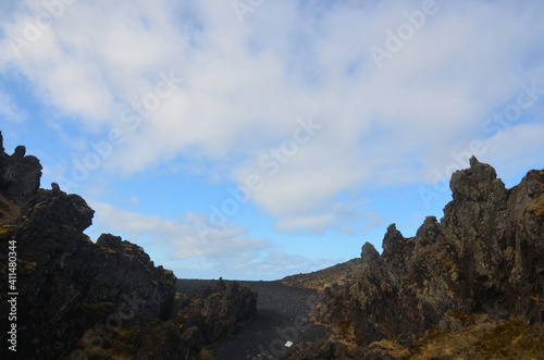 Amazing View of Dritvik Black Sand Beach in Iceland photo