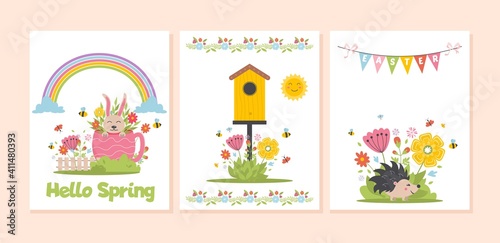 Spring card with flowers Vector illustration.