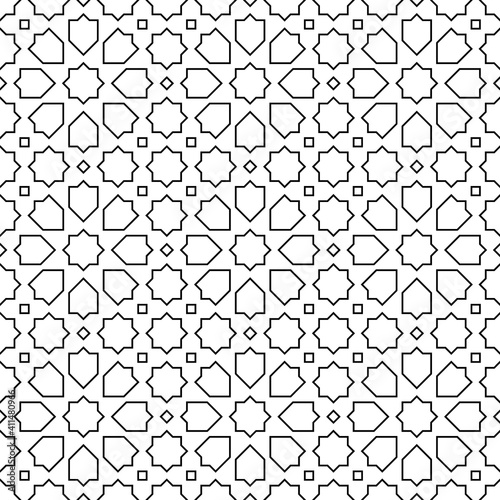 Seamless geometric ornament based on traditional islamic art. Black lines on white background. photo
