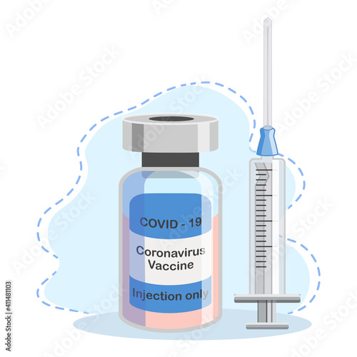 Covid-19 Coronavirus concept. vaccine vial and syringe. pandemic covid-19 outbreak. isolated icon. flat