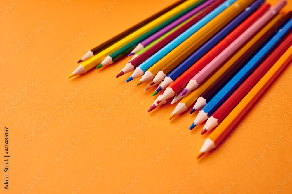 Set of colorful pencils closeup, office stationery Set of colorful pencils closeup, office stationery
