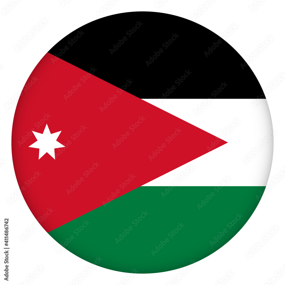 Glass light ball with flag of Jordan. Round sphere, template icon. Тational symbol. Glossy realistic ball, 3D abstract vector illustration highlighted on a white background. Big bubble. Glass light ball with flag of Jordan. Round sphere, template icon. Тational symbol. Glossy realistic ball, 3D abstract vector illustration highlighted on a white background. Big bubble.