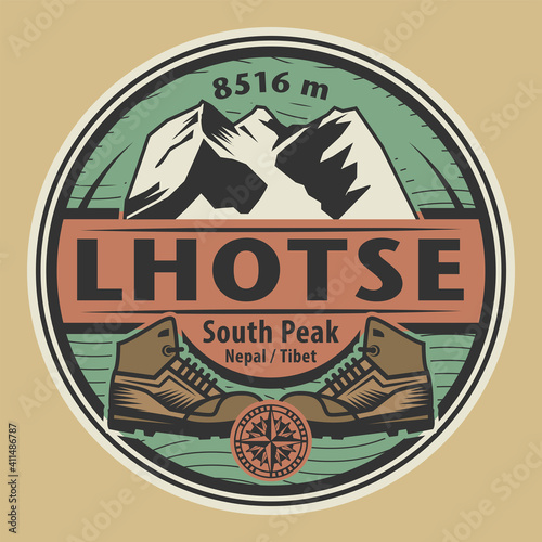 Stamp or emblem with text Lhotse, Nepal - Tibet