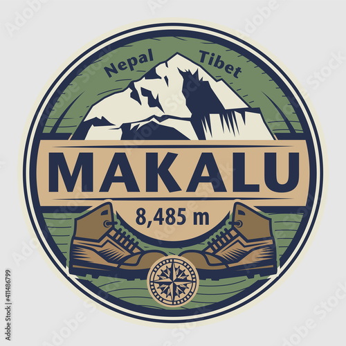 Stamp or emblem with text Makalu, Nepal - Tibet