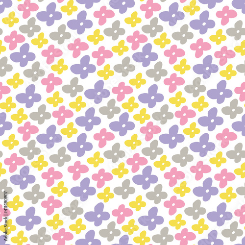 Seamless pattern with colorful flowers on the white background. Bright pattern for textile and wrapping. Pantone colors for 2021.